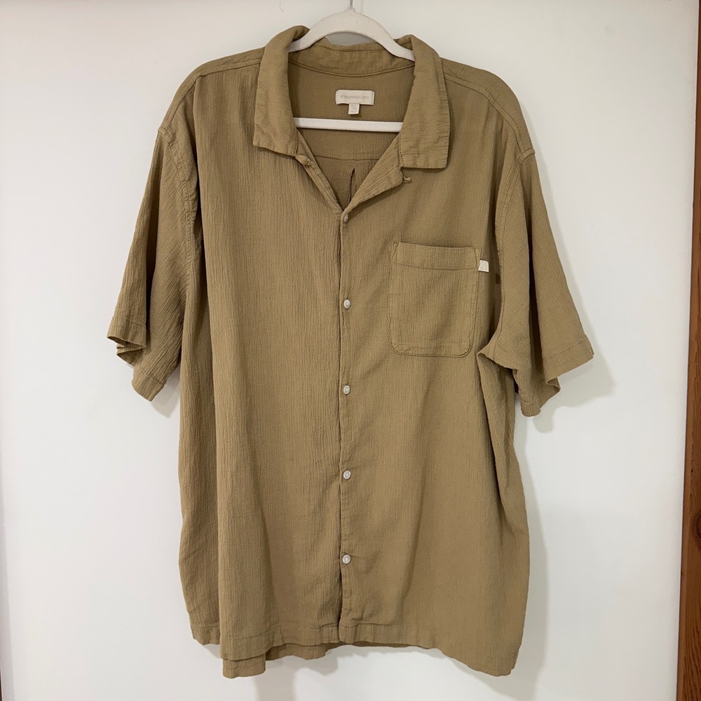 Standard Cloth Textured Gauze Shirt Mens XL Tan Khaki Short Sleeve | Coastal